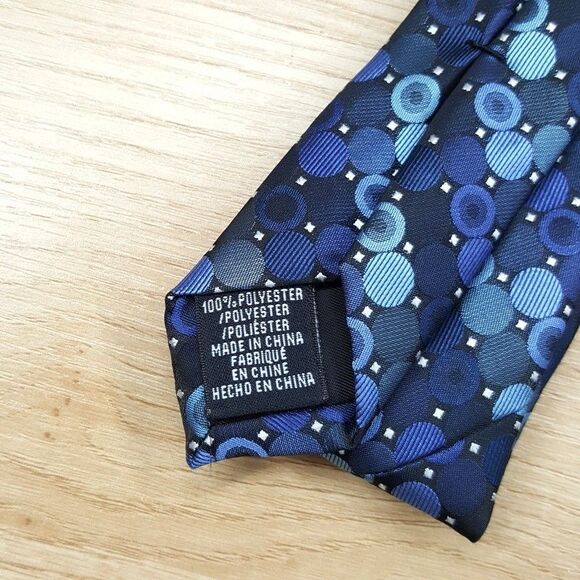 PERRY ELLIS Mens Neck Tie Navy Blue Geometric Circle Micro Dot Modern Classic - Picture 4 of 6